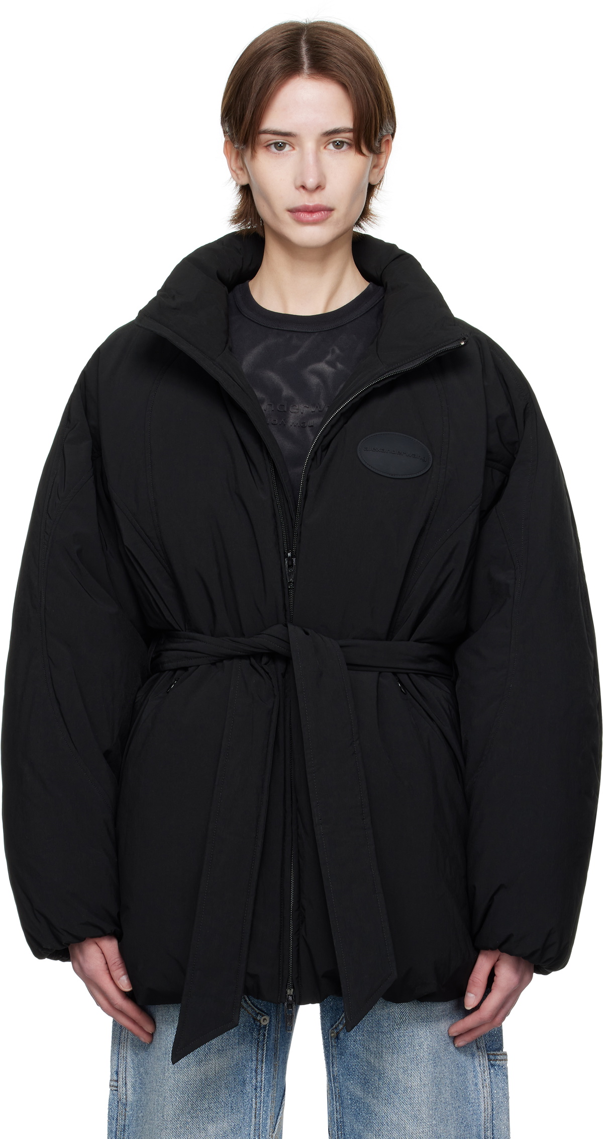 ダウンジャケット・コート ALEXANDER WANG BLACK POLYESTER BLEND DOWN JACKET Alexander Wang Black Cropped Hooded Puffer Down Coat