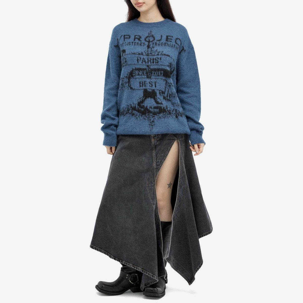 トップス Y/PROJECT Paris Best Jacquard Wool Knit Y/Project Women's Paris' Best Jacquard Pullover in Navy Y/Project