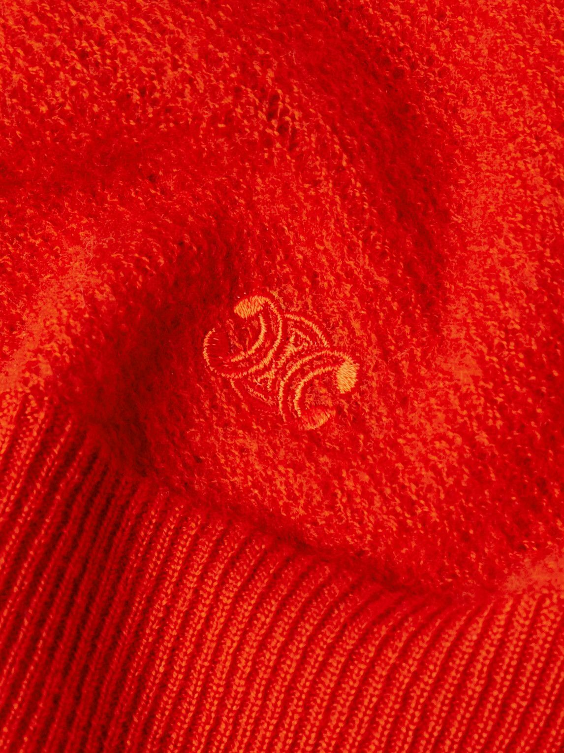 CELINE - Logo-Embroidered Open-Knit Wool Sweater - Red