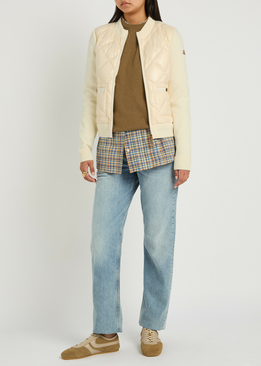 Moncler Quilted Cotton and Nylon Cardigan Ivory