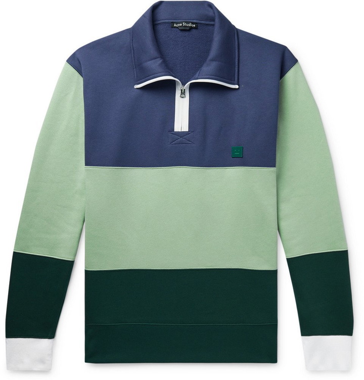 Photo: Acne Studios - Oversized Appliquéd Fleece-Back Cotton-Jersey Half-Zip Sweatshirt - Multi