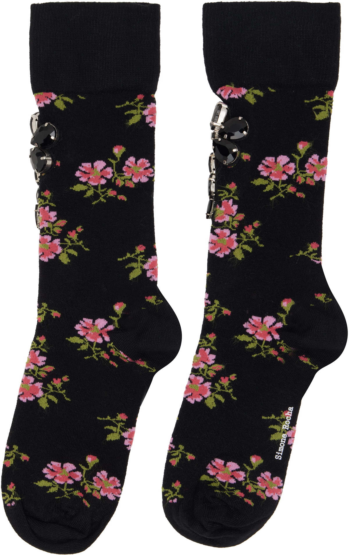 Simone Rocha Black Tiny Flower Jacquard Embellished Ankle Socks