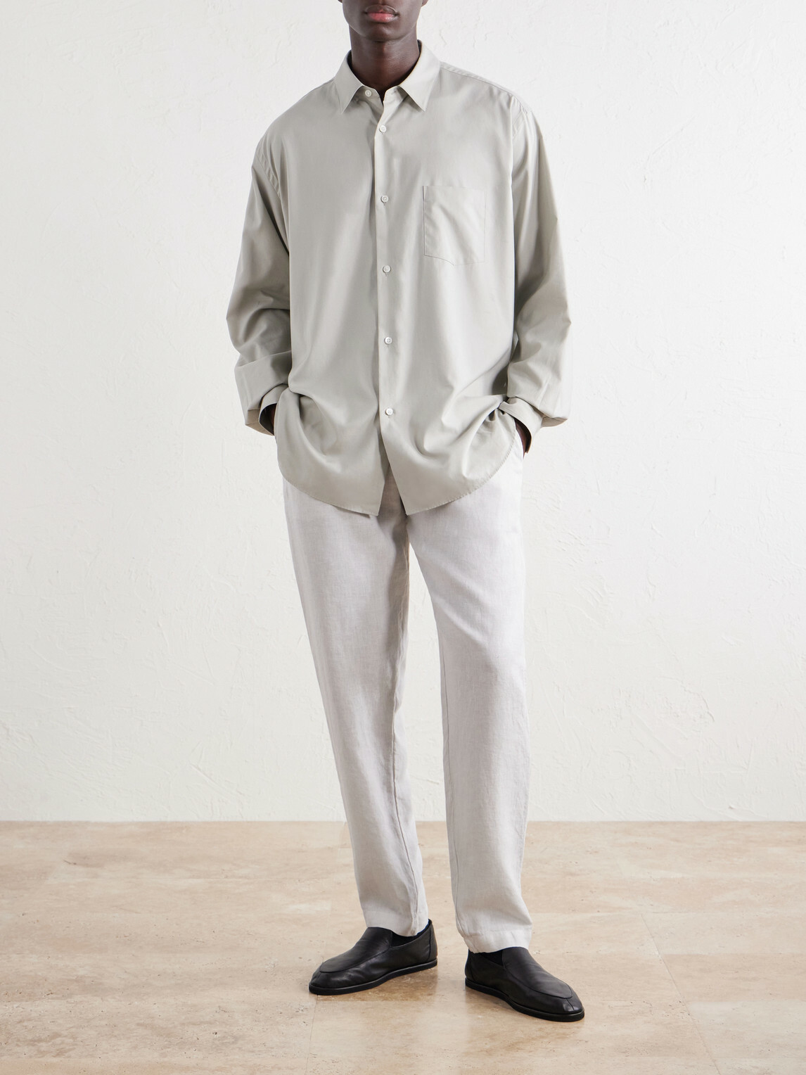 FEDELI - Straight-Leg Linen Drawstring Trousers - Gray