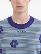 Marni Grey Striped Floral Cotton Sweater