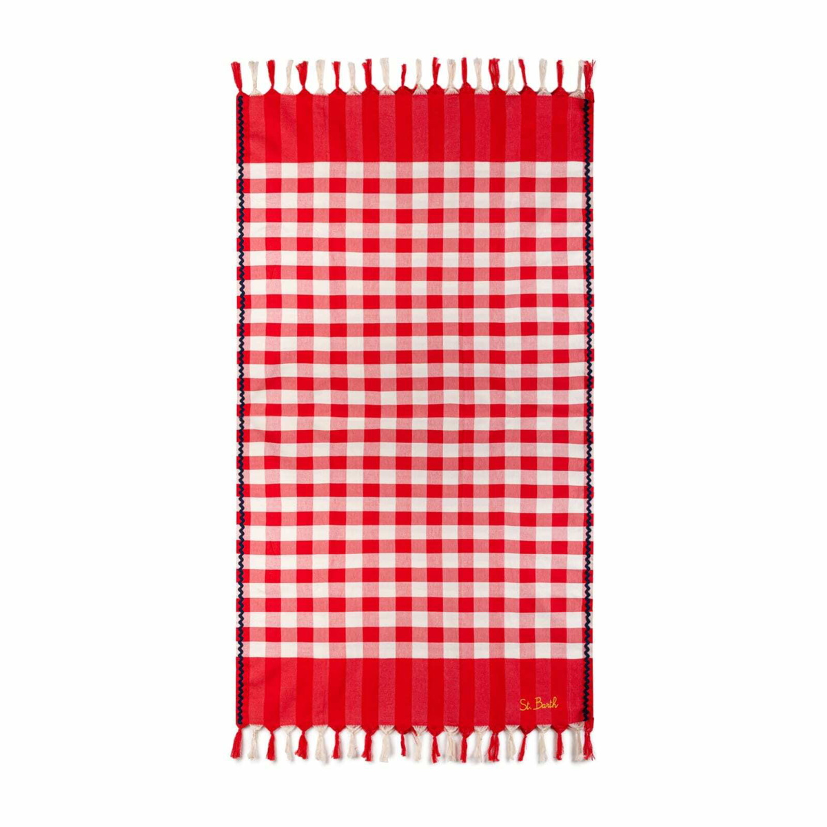 MC2 Saint Barth Fouta With Navy Blue Wave Trim And Gingham Print