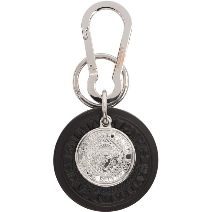 Balmain Black and Silver Kering Medal Keychain