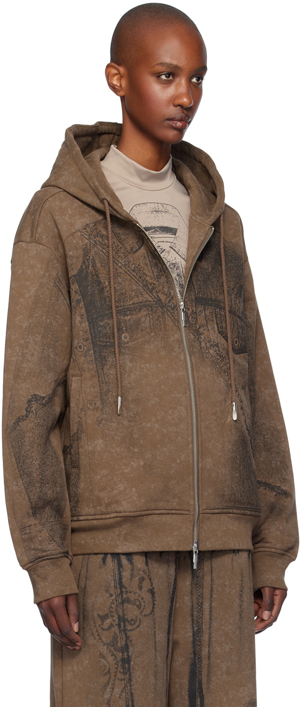 Feng Chen Wang Brown Deconstruction Printed Hoodie