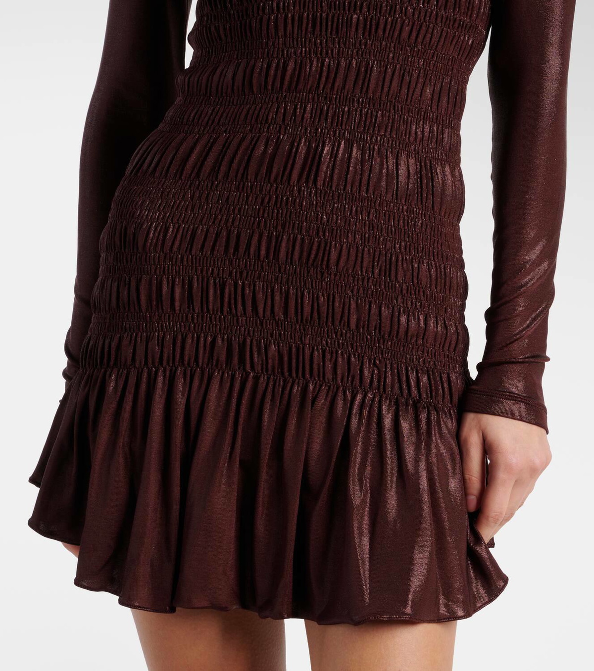 Saint Laurent Smocked lamé jersey midi dress