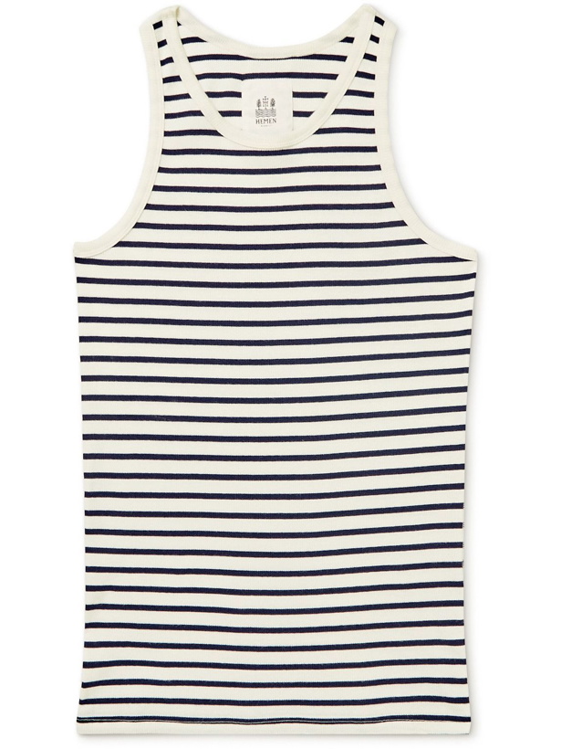 Photo: Hemen Biarritz - Gari Striped Ribbed Organic Cotton-Jersey Tank Top - White