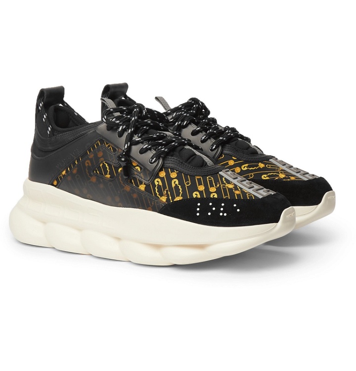 Photo: Versace - Chain Reaction Panelled Shell, Rubber and Suede Sneakers - Black