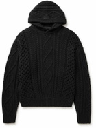 FEAR OF GOD ESSENTIALS - Logo-Apliquéd Cable-Knit Cotton-Blend Hoodie - Black