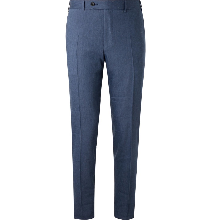 Photo: Canali - Kei Slim-Fit Linen and Wool-Blend Suit Trousers - Blue