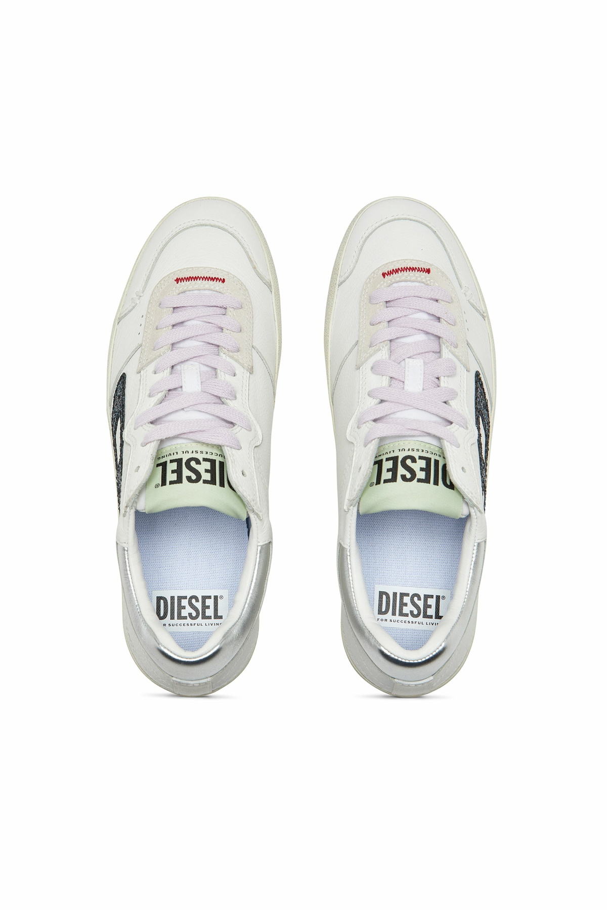 Diesel S-Leroji-Leather sneakers with glitter logo - Sneakers Womens in Multicolor