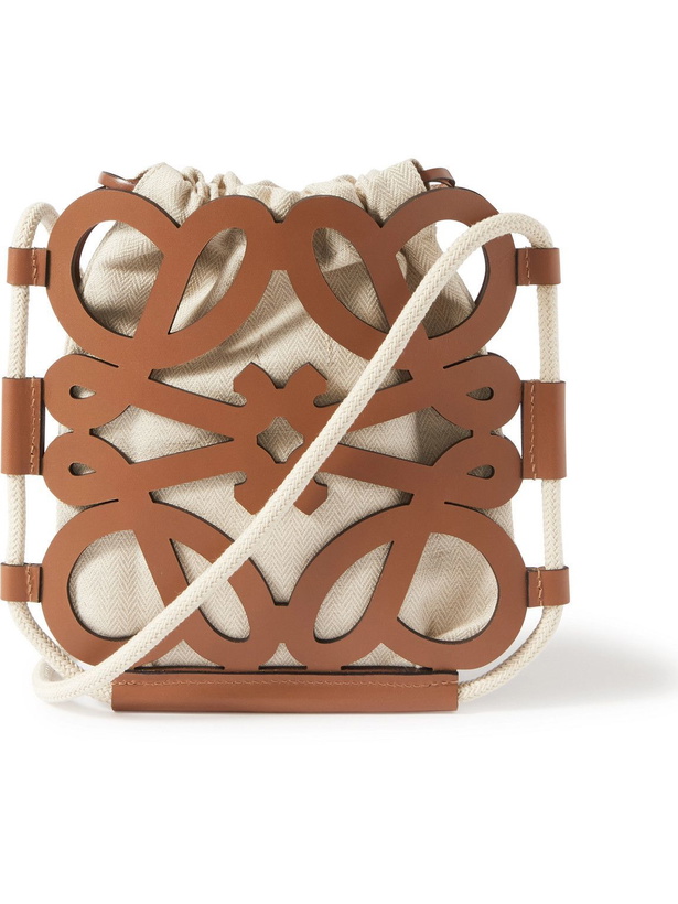 Photo: Loewe - Paula's Ibiza Anagram Cutout Leather and Herringbone Canvas Pouch