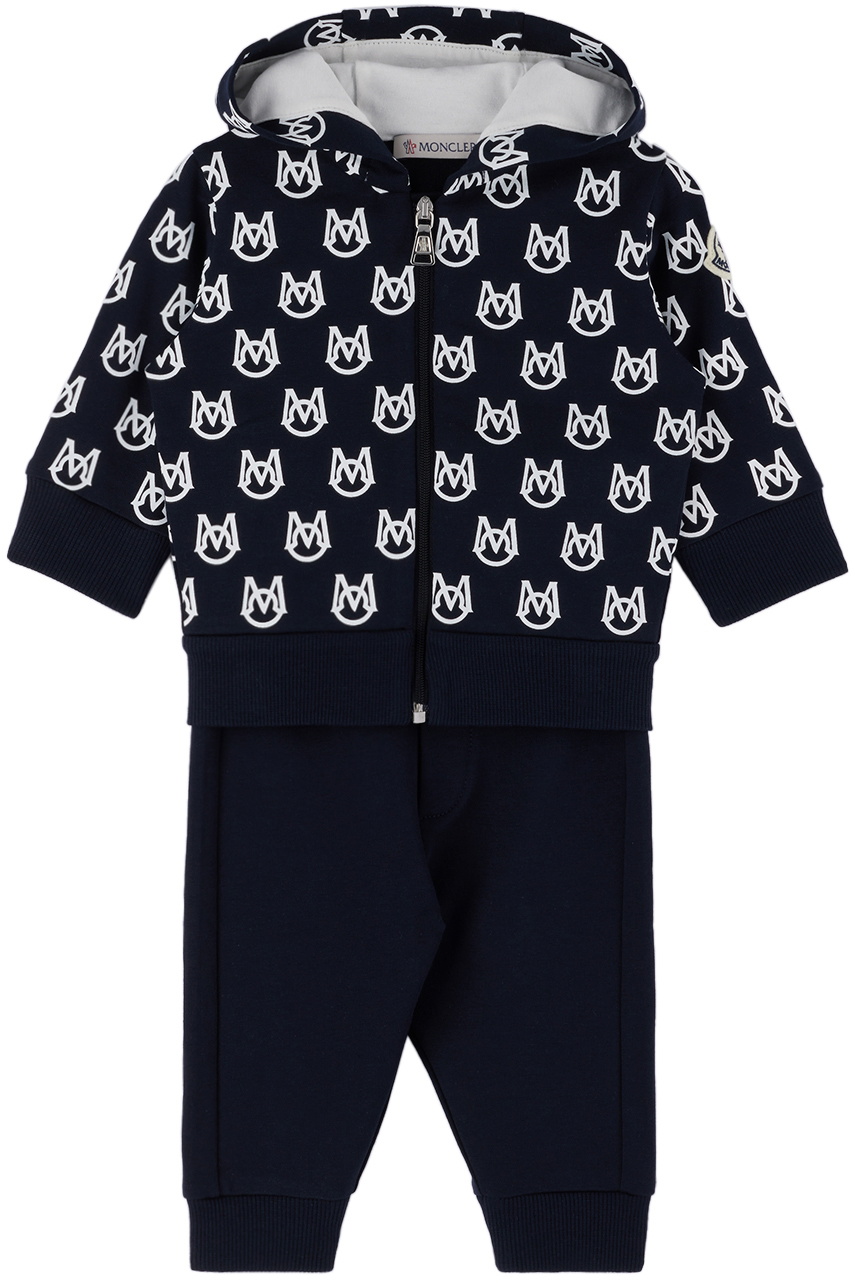 Moncler Enfant Baby Navy Monogram Hoodie & Lounge Pants Set