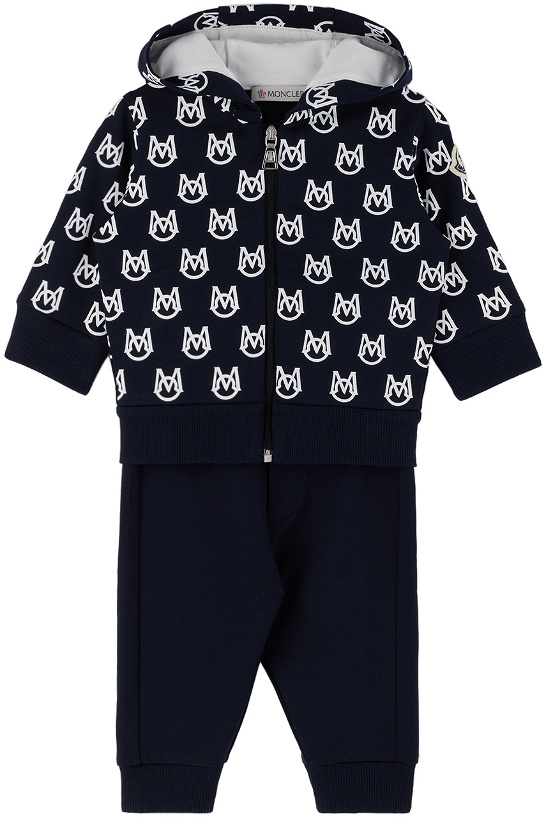 Photo: Moncler Enfant Baby Navy Monogram Hoodie & Lounge Pants Set