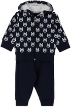 Moncler Enfant Baby Navy Monogram Hoodie & Lounge Pants Set
