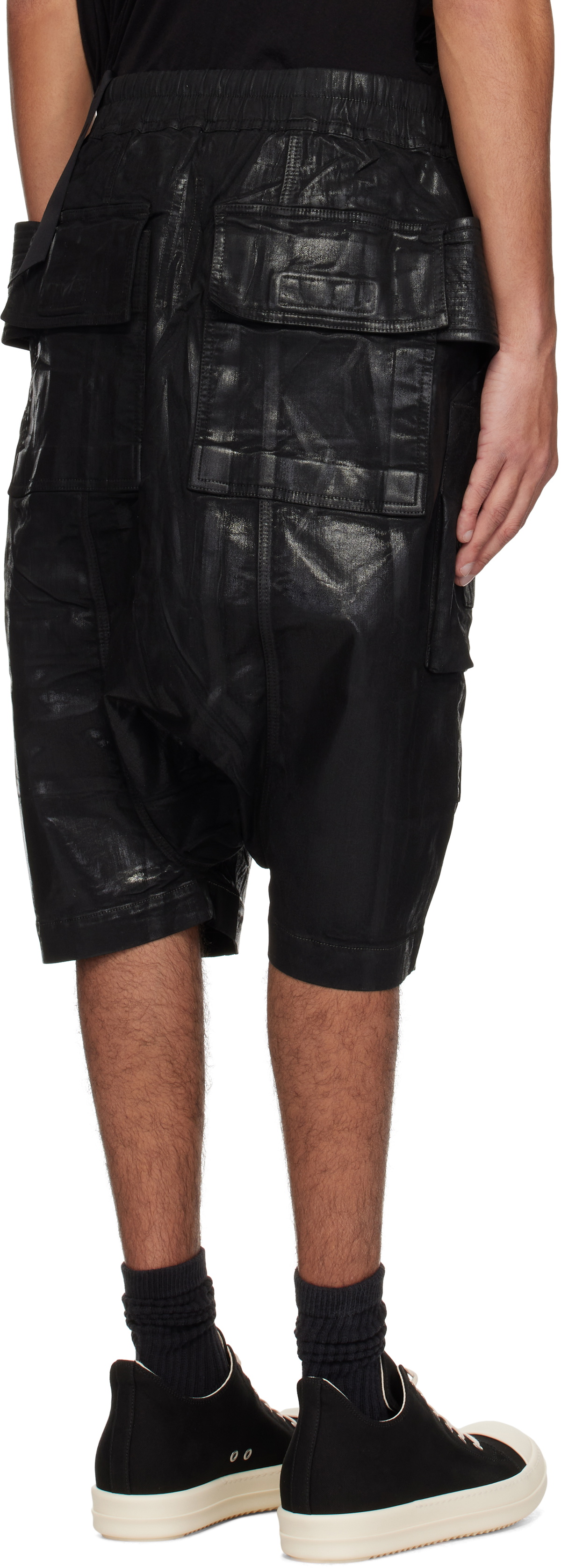 Rick Owens DRKSHDW Black Hollywood Creatch Cargo Pods Denim Shorts