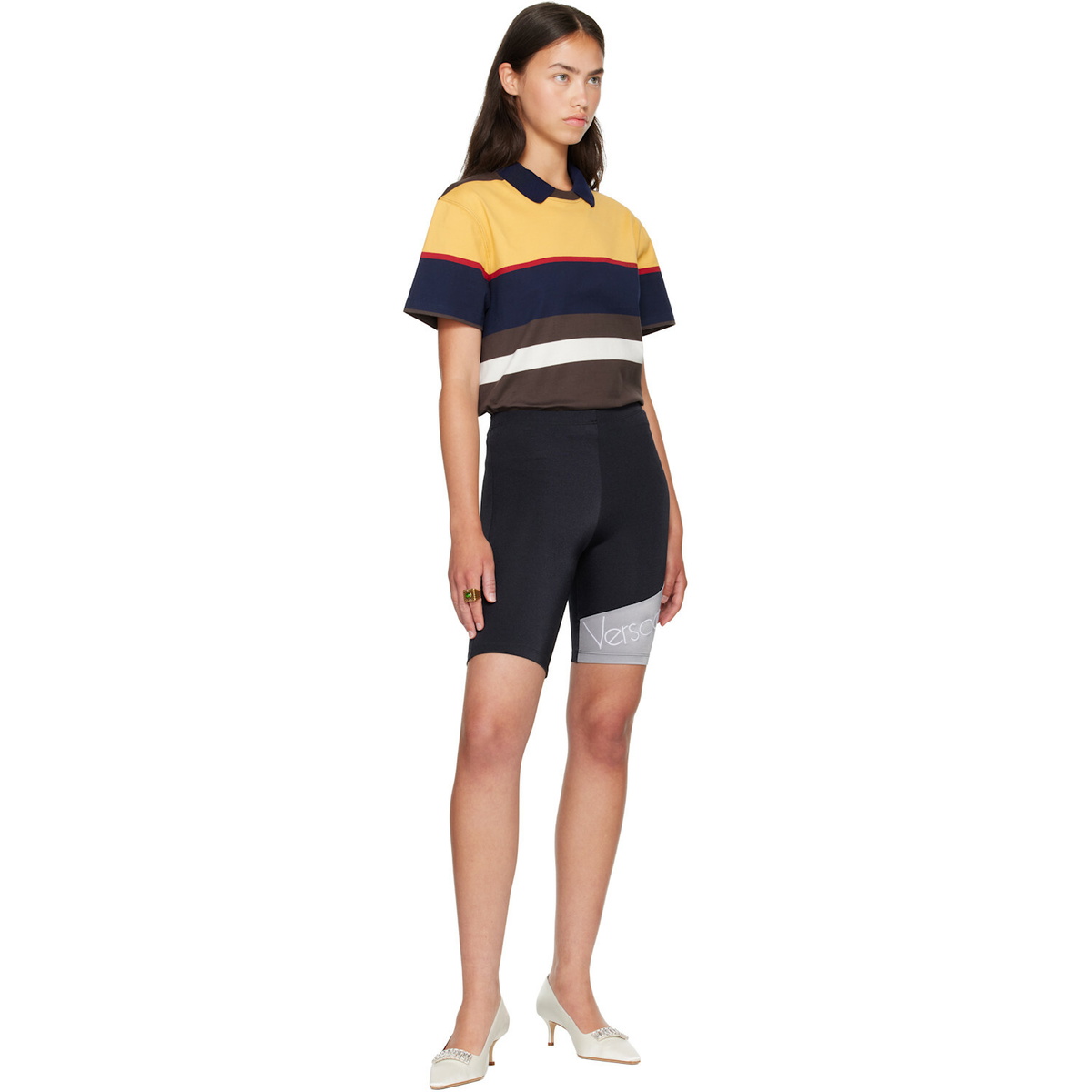 Versace Black Embroidered-Logo Bicycle Shorts