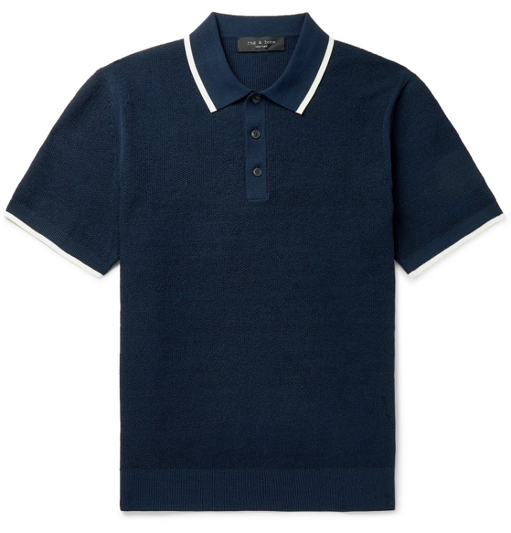 Photo: rag & bone - Edmond Contrast-Tipped Cotton-Blend Polo Shirt - Blue