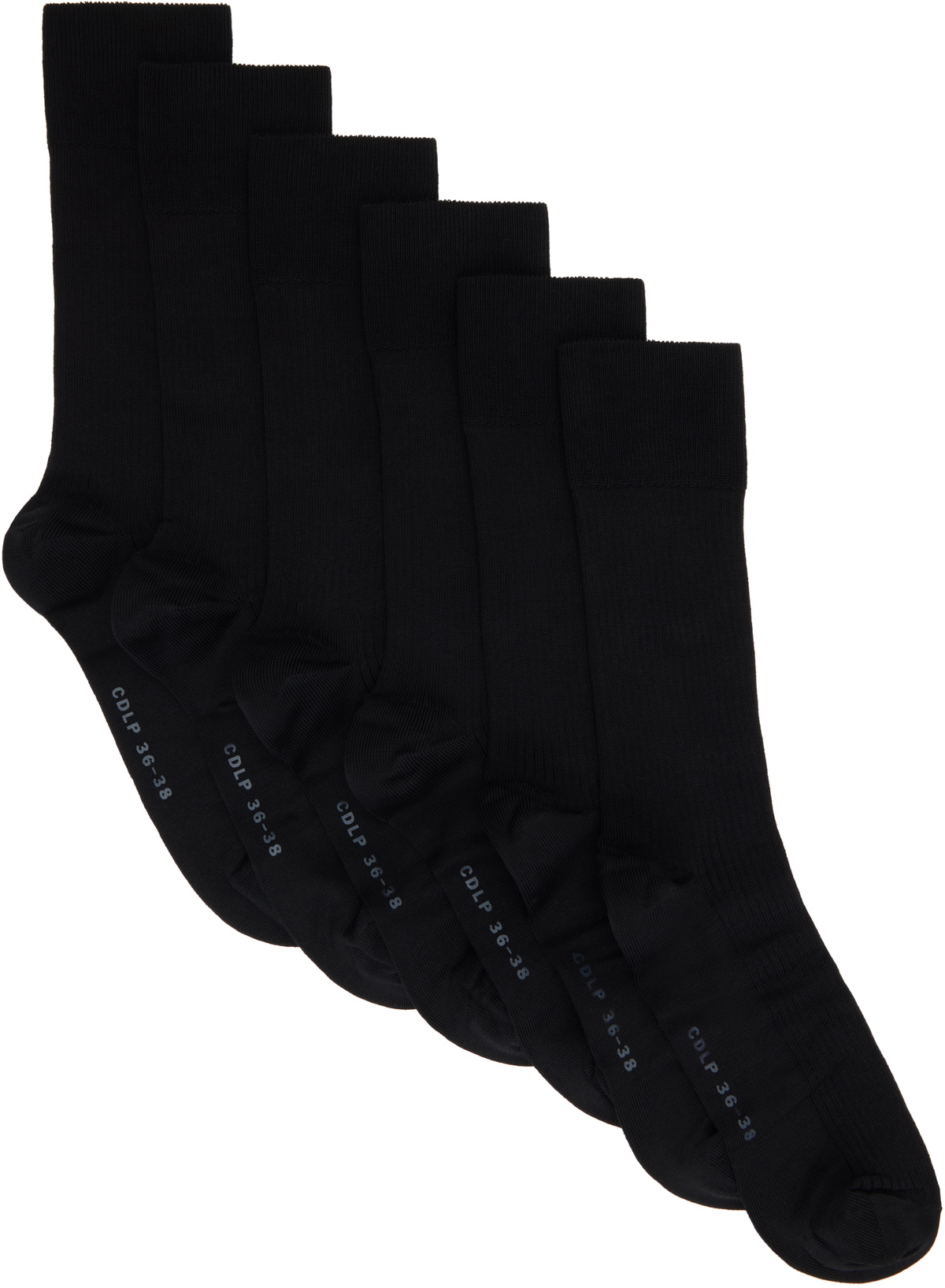 CDLP Six-Pack Black Mid Length Cotton Rib Socks