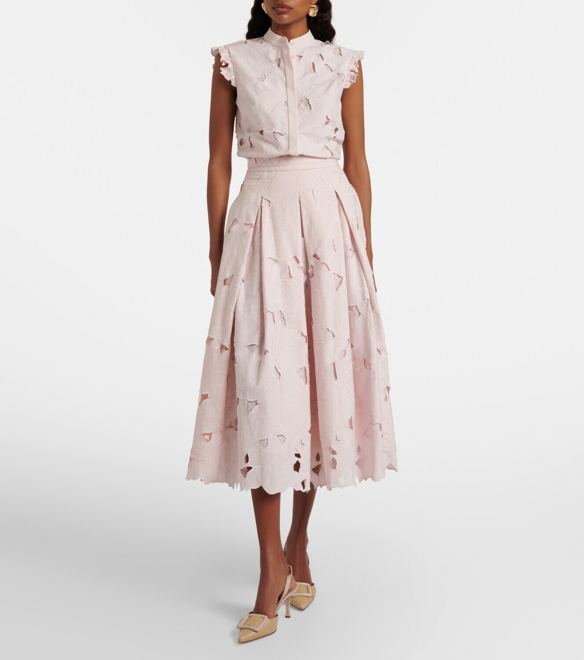 Erdem Cutout floral pleated midi skirt