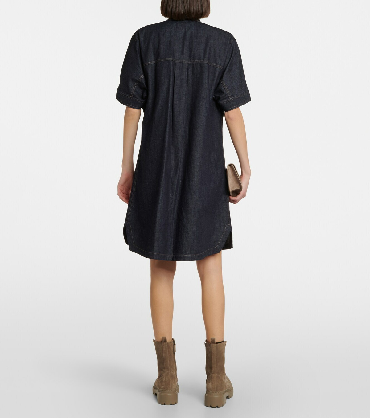 brunello denim dress Denim shirt dress in black - Brunello Cucinelli
