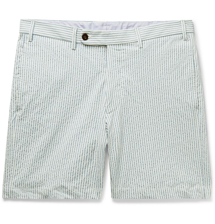 Photo: Sid Mashburn - Striped Cotton-Blend Seersucker Shorts - Blue
