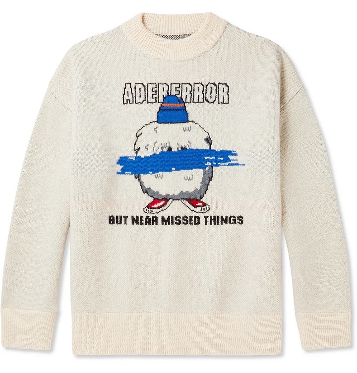 Photo: Ader Error - Oversized Logo-Intarsia Wool Sweater - Neutrals