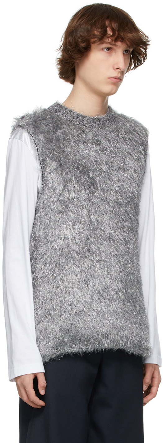 Comme des Garçons Homme Plus Silver Shag Knit Sleeveless Sweater