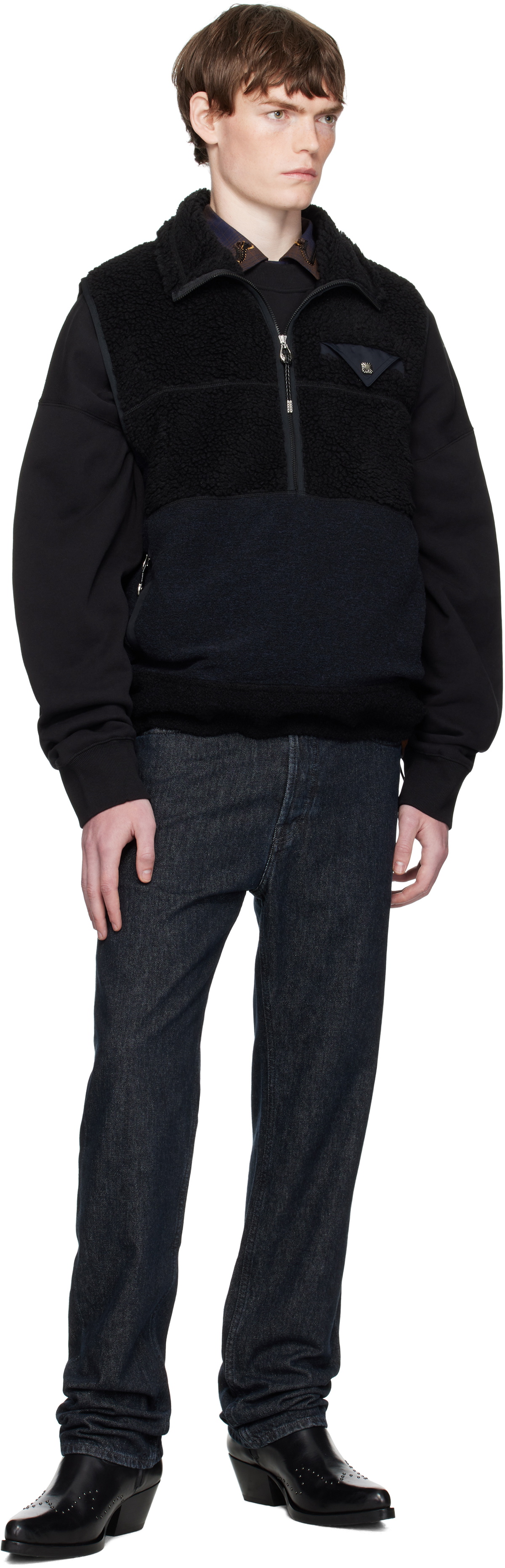 Toga Virilis Black Wool Jersey Vest