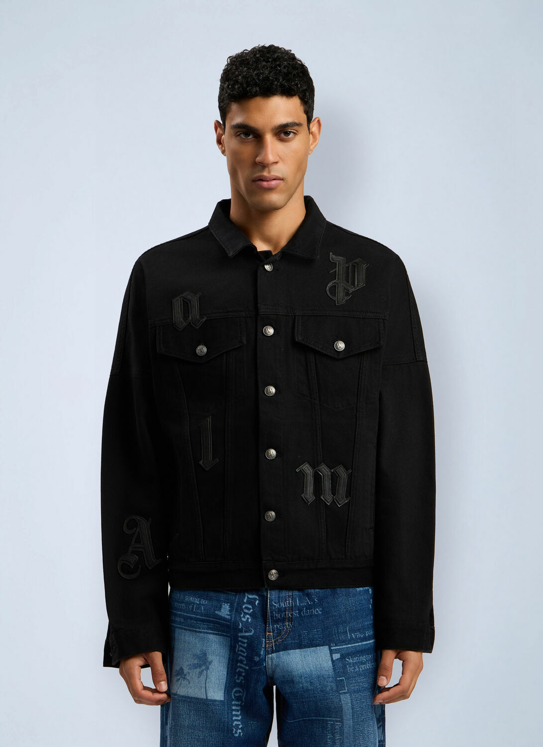Palm Angels Gothic Logo Denim Jacket