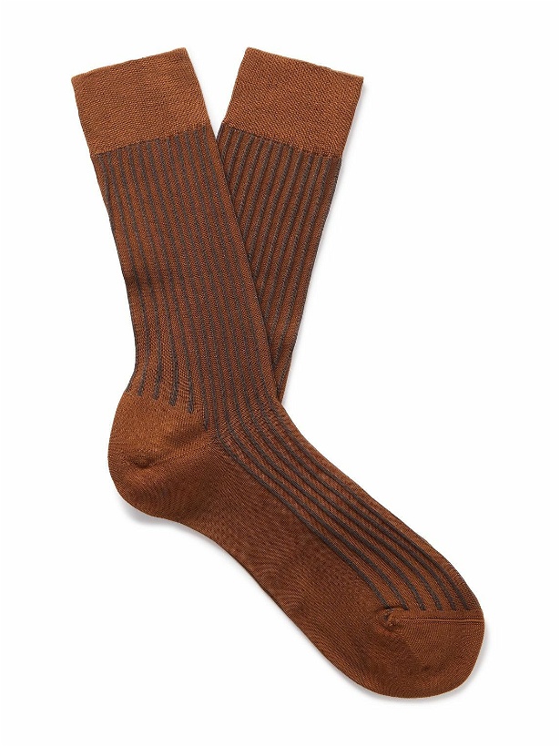 Photo: Zegna - Ribbed Cotton-Blend Socks - Brown