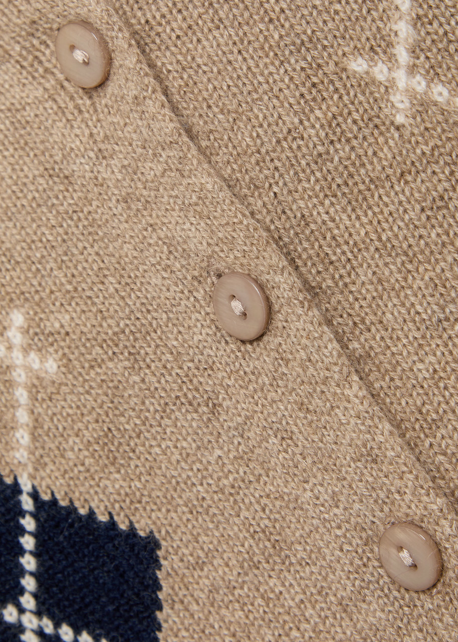 Reformation Clara Argyle Cashmere Cardigan Beige