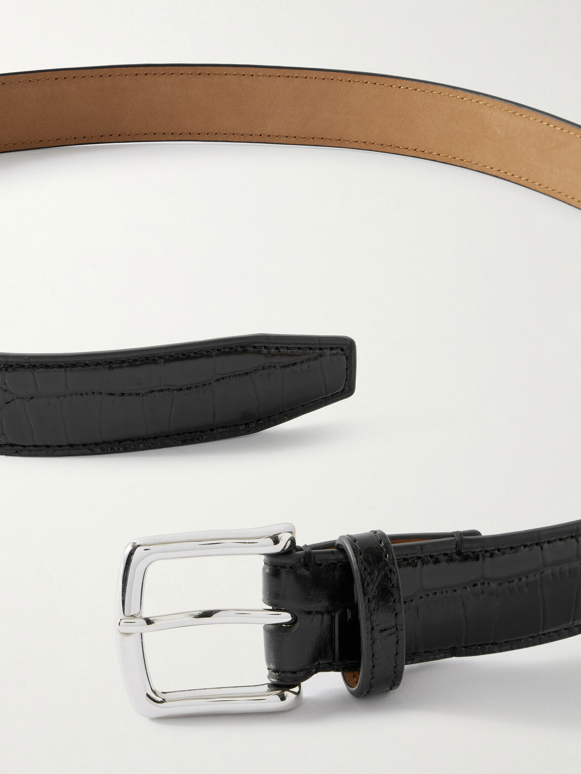 George Cleverley - 3cm Croc-Effect Leather Belt - Black