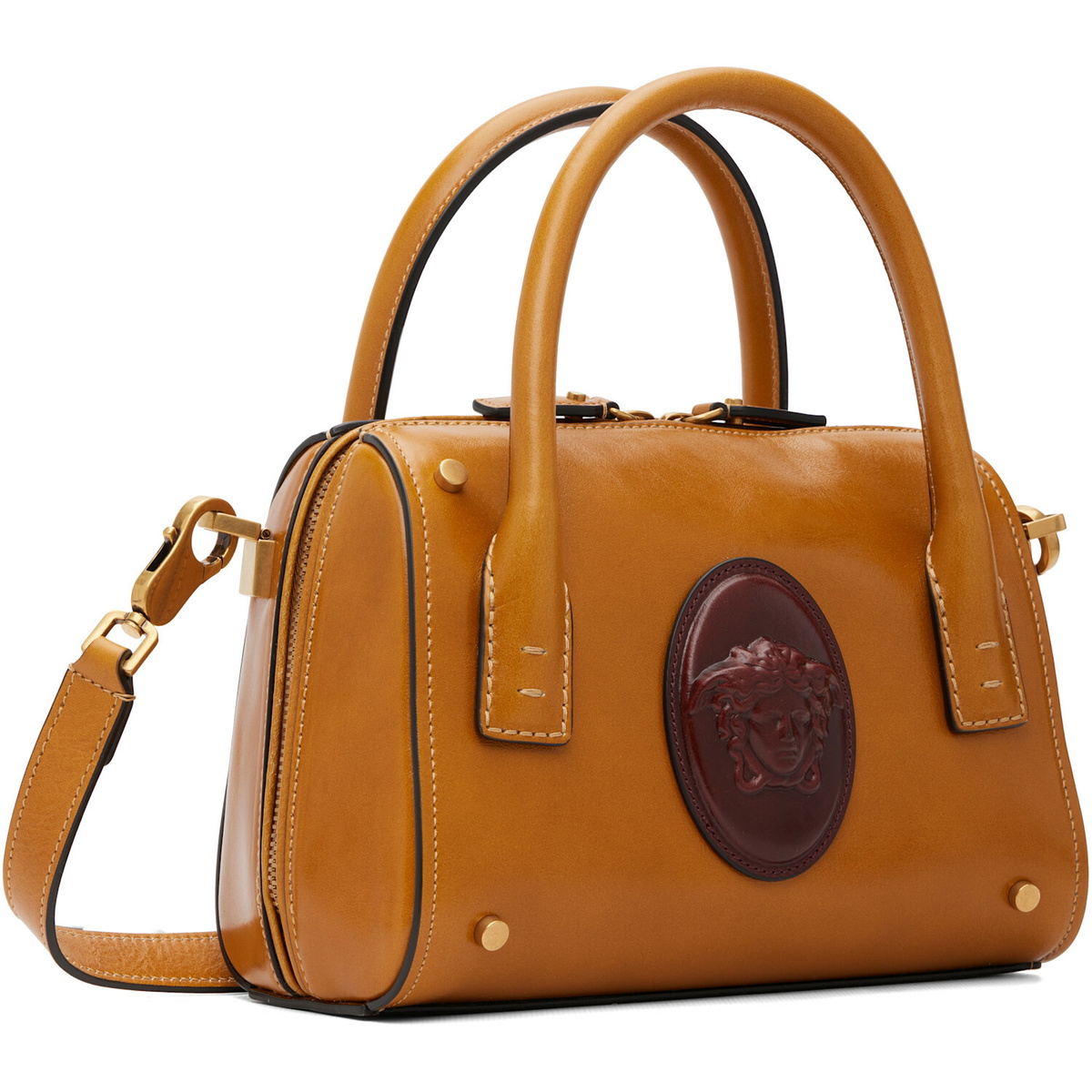 Versace Tan Roomy Small Leather Boston Bag