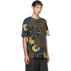 Dries Van Noten Khaki and Navy Flower Round Neck T-Shirt