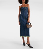 Alexander McQueen Fringed denim midi dress