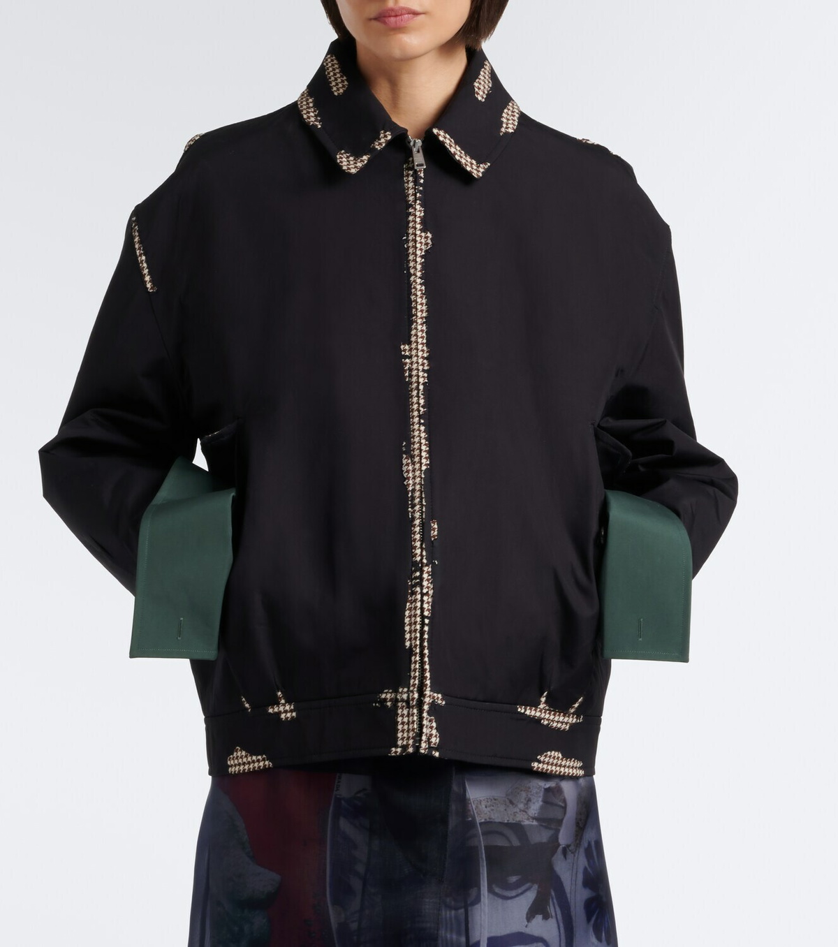 Prada Houndstooth devoré cotton blouson jacket