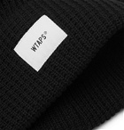 WTAPS - Appliquéd Waffle-Knit Cotton-Blend Beanie - Black