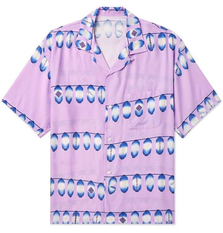 Photo: Flagstuff - Camp-Collar Printed Poplin Shirt - Purple