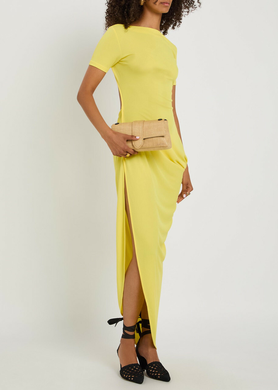 Jacquemus La Robe Sole Asymmetric Draped Crepe-jersey Maxi Dress Yellow
