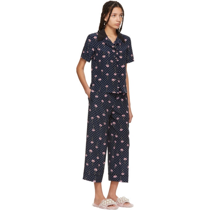 Miu Miu Navy Floral Polka Dot Pyjama Shirt Miu Miu