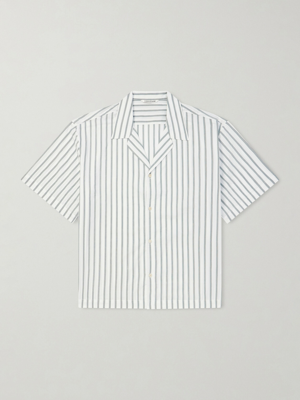 A Kind Of Guise - Samata Camp-Collar Striped Cotton, Silk and Linen-Blend Shirt - Green