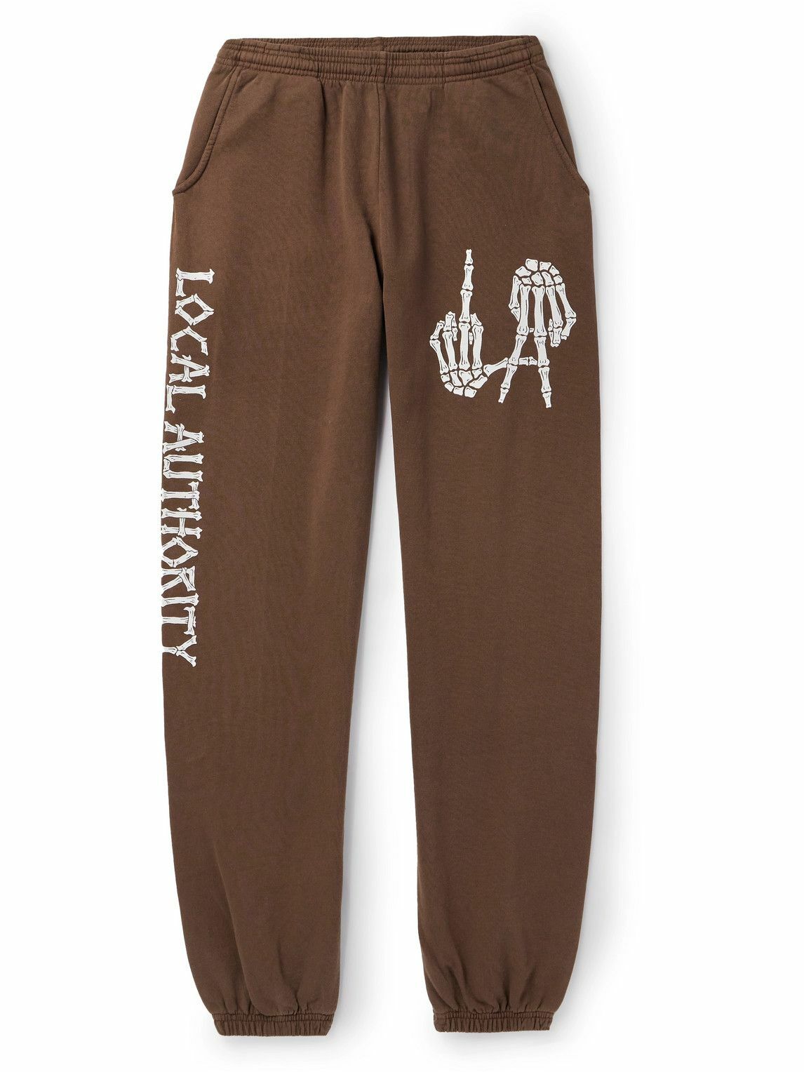 Local Authority LA - LA Bones Straight-Leg Cotton-Jersey Sweatpants - Brown