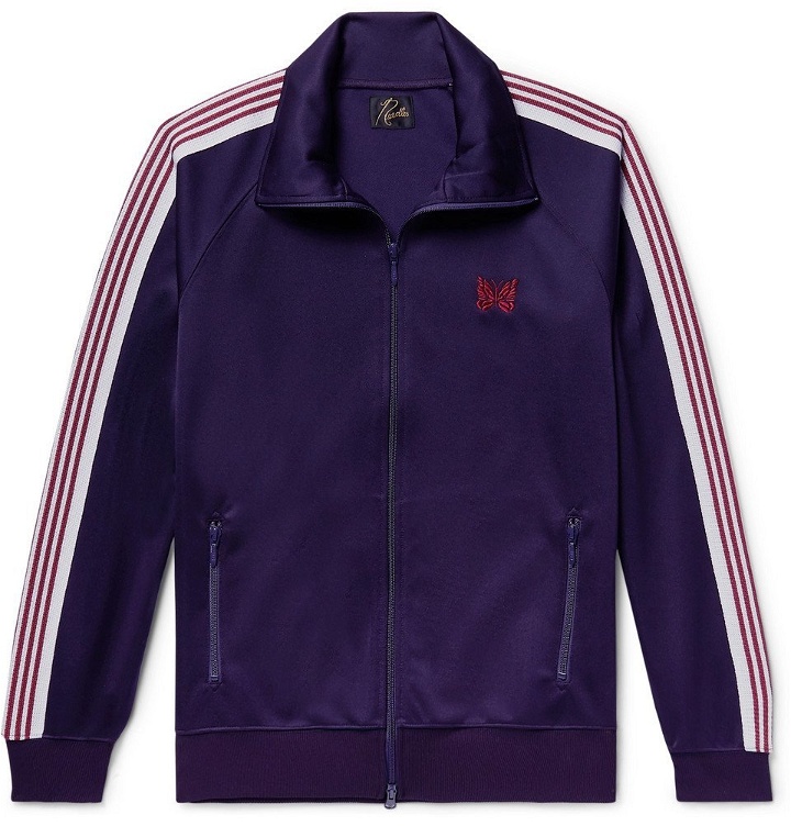 Photo: Needles - Embroidered Striped Satin-Jersey Track Jacket - Purple