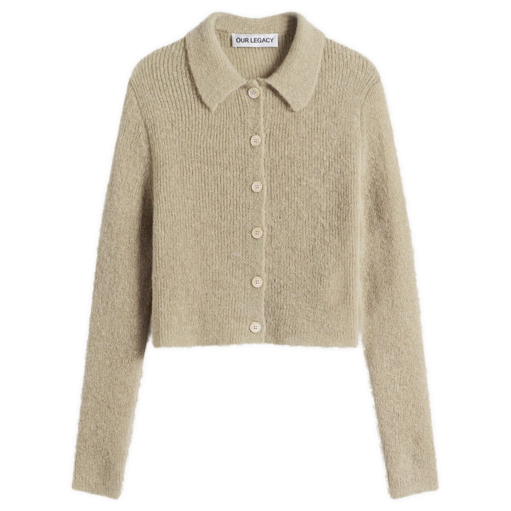 Photo: Our Legacy Women's Mazzy Polo Cardigan in Soft Sage Fuzzy Alpaca