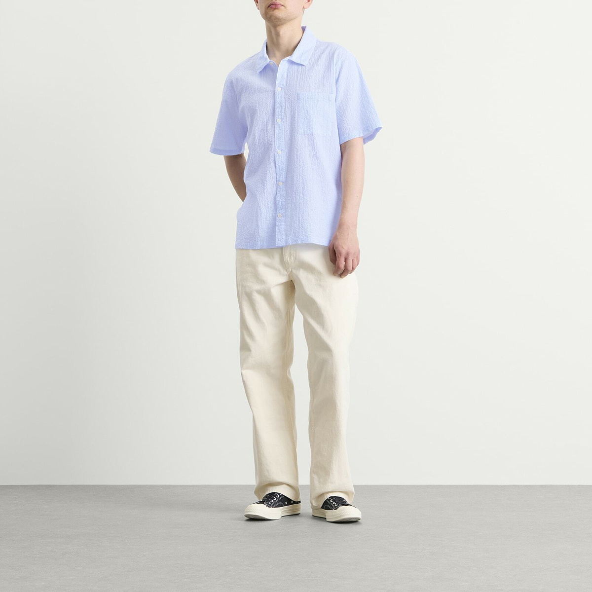Folk Men's Gabe Short Sleeve Shirt in Light Blue Textured