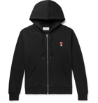 AMI - Logo-Appliquéd Loopback Cotton-Jersey Zip-Up Hoodie - Black