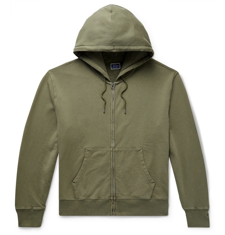 Photo: J.Crew - Garment-Dyed Loopback Cotton-Jersey Zip-Up Hoodie - Green